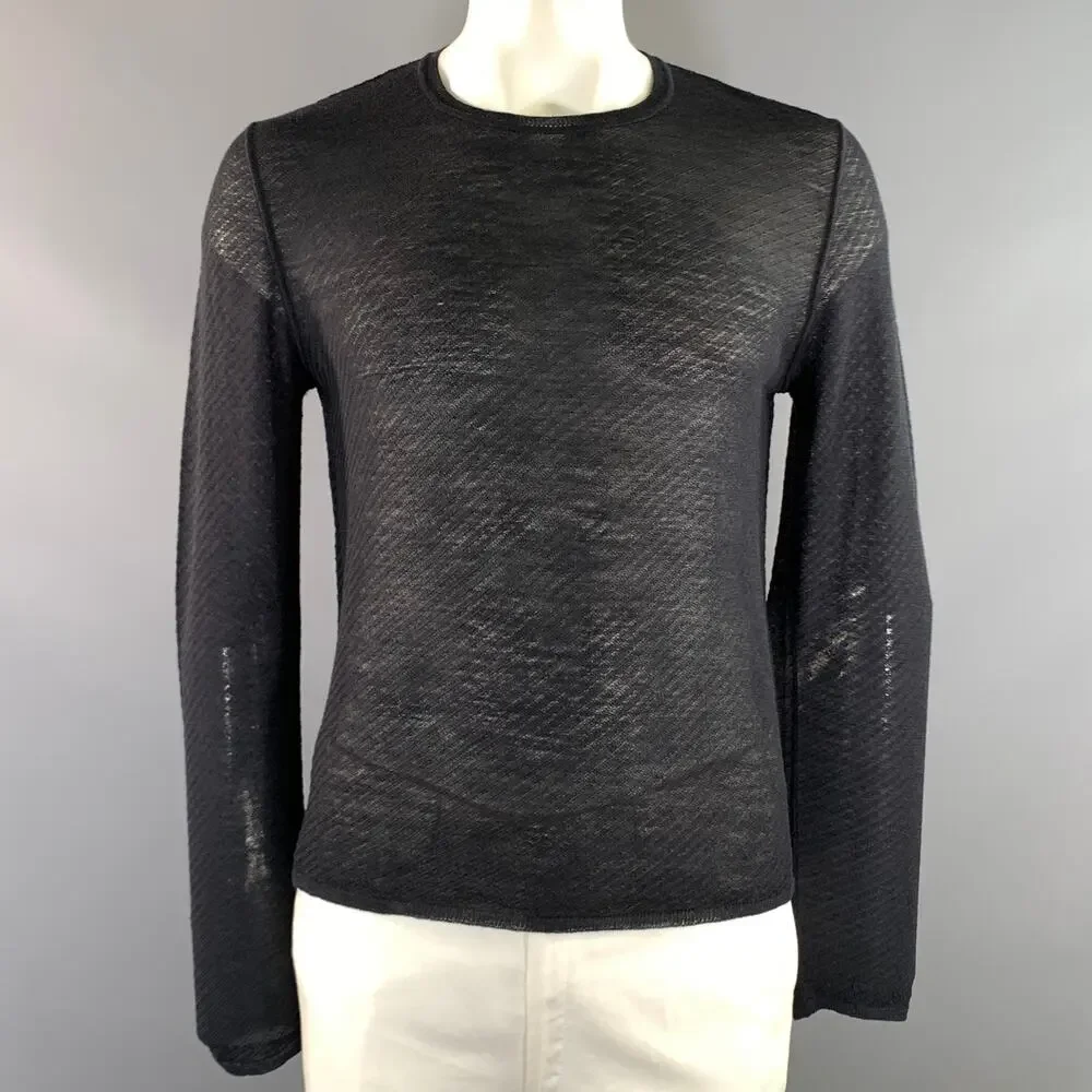 GUCCI Size L Black Diagonal Stripe Wool Blend Sheer Pullover